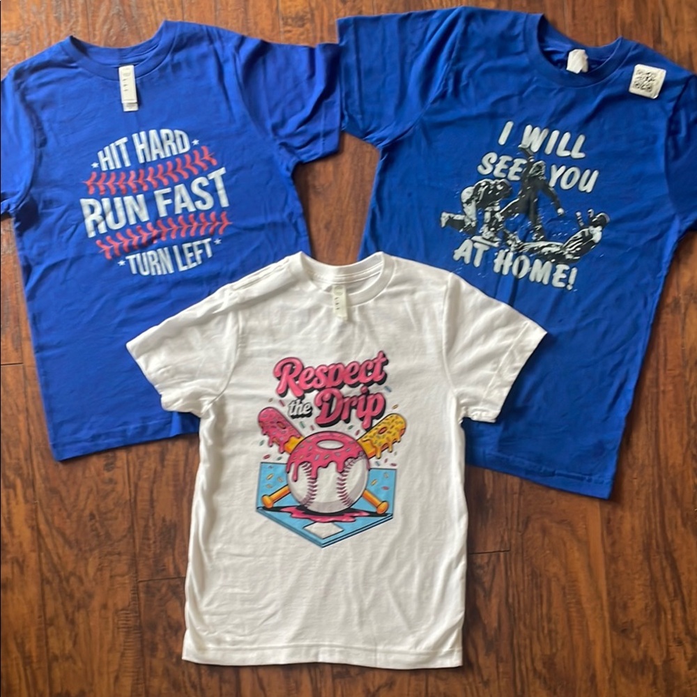 NEW! Blue and White Kids Youth Graphic Baseball T-Shirts